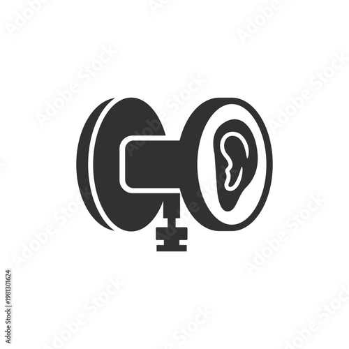 Binaural ear microphone icon. ASMR recording and immersive stereo audio capture. Monochrome black and white symbol