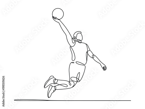 Continuous line drawing of man jumping to hit volleyball with one hand  action sports illustration