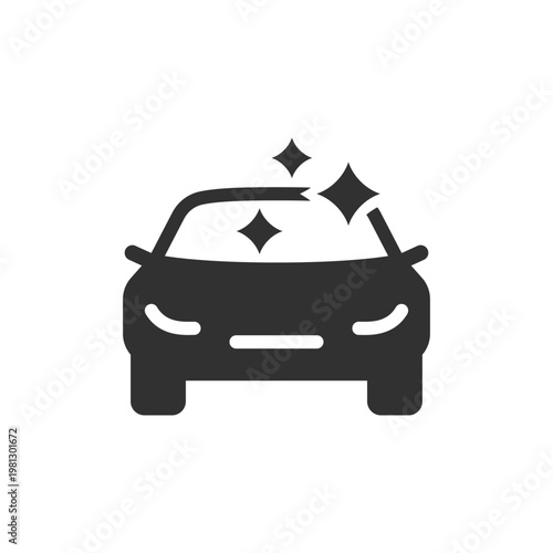 Car with sparkles icon. Clean vehicle and polished surface. Monochrome black and white symbol