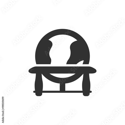 Globe on stand icon. World geography and global communication concept. Monochrome black and white symbol