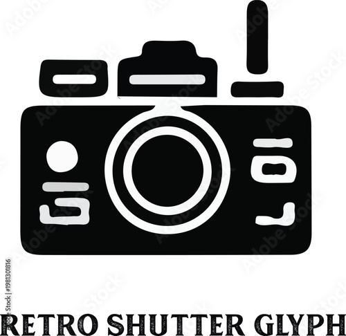 A digital camera icon featuring a vector lens design and shutter button illustration symbolizes modern photography technology for web media and film equipment applications