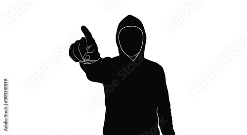Vector illustration of a mysterious hooded figure pointing forward with a clear and direct finger gesture