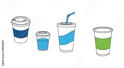 Disposable cups Line art simple shape abstract vector