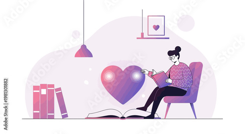 Woman Reading Book, Heart Symbol, Cozy Room, Education, Love, Knowledge, Inspiration