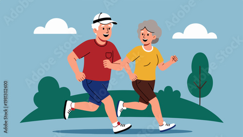 Elderly couple jogging in park