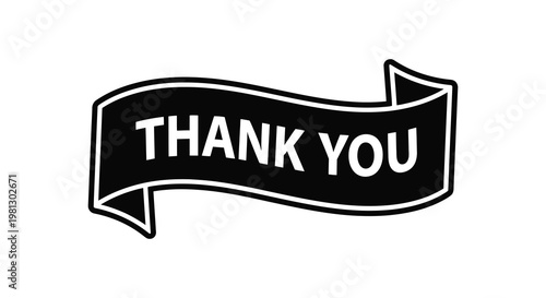 A black ribbon banner displays thank you in bold lettering silhouette