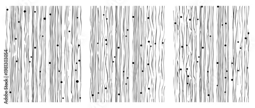 Abstract vertical organic lines and dots pattern set hand drawn engraving style texture for background