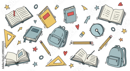 School supplies and books illustration.