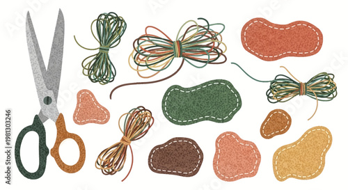 Scissors and threads for sewing.