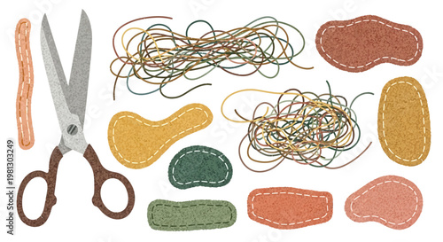 Scissors and colored threads.