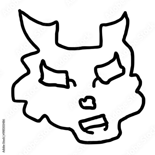 Angry Doodle Monster Face with Sharp Expression