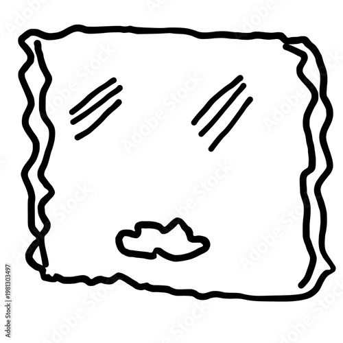 Square Doodle Monster Face with Blush Lines Minimal Style