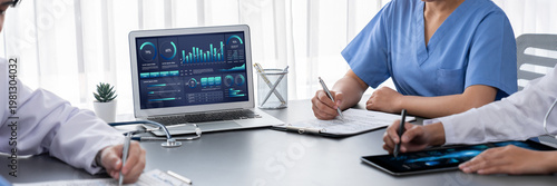 Fotografie Business data dashboard provide business intelligence analytic for marketing str