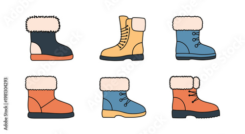 Fur Boots Line art vector set minimal abstract color design