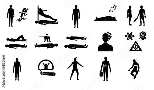 Crime scene body silhouette icon set forensic vector symbols