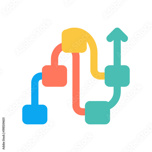 Colorful upward trending bar chart with 3 d blocks in red, yellow, cyan, and blue