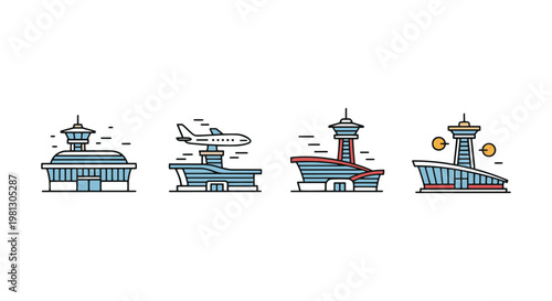 Futuristic Airports Line art abstract color design vector