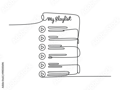 Playlist concept with play buttons and list on a white background  music and video streaming service symbol