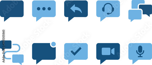 A collection of chat and communication icons in shades of blue