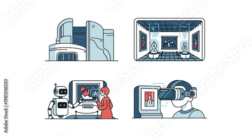 Futuristic Art Galleries Line abstract minimal shape illustration