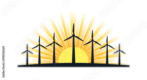 Wind turbines at sunrise, renewable energy concept