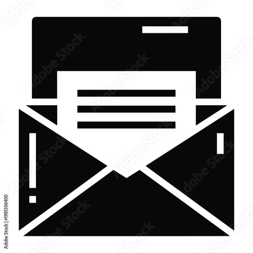 Open mail message document solid vector icon for content