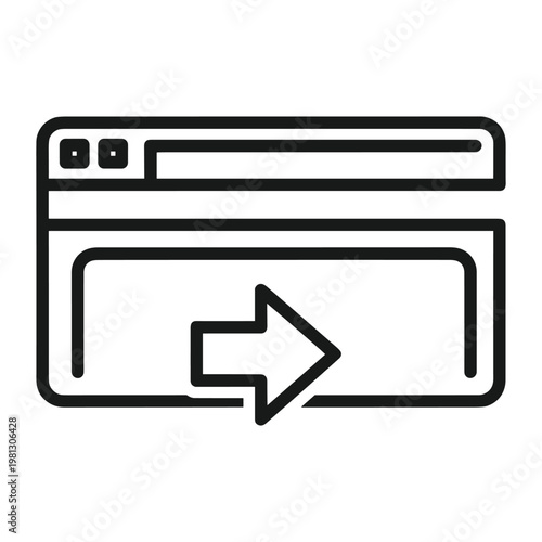 Web browser window with right arrow outline vector icon