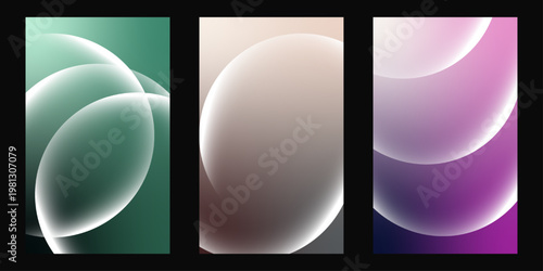 Abstract gradient backgrounds teal white and pink triptych