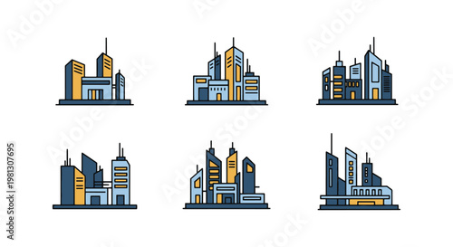 Futuristic City Grids Line art minimal abstract illustration