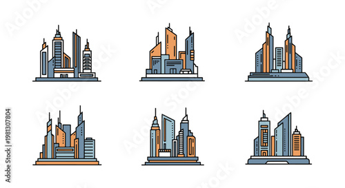 Futuristic City Grids Line art minimal shapes vector