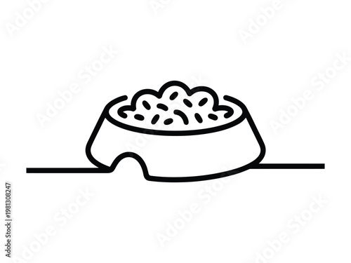 Simple line drawing of a pet food bowl filled with kibble on a flat surface