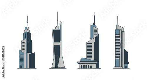 Futuristic City Towers Line simple abstract decorative illustration