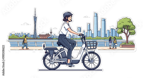 Person Riding Electric Bike in Cityscape