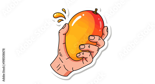 Hand holding juicy orange mango fruit