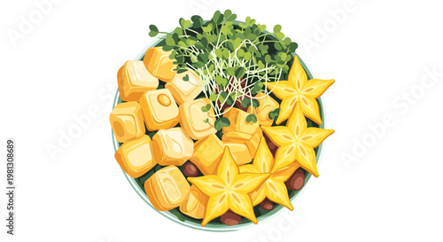 Fresh fruit platter with starfruit and sprouts