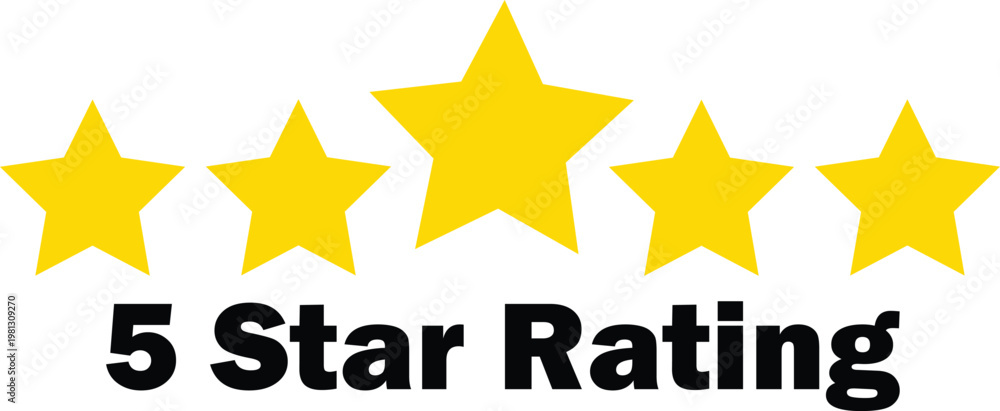 Fototapeta premium A 5-star rating symbol with yellow stars and black text