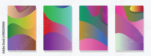 Abstract colorful fluid gradient backgrounds for mobile screen design, dynamic wavy shapes and vivid color transitions, modern visual elements