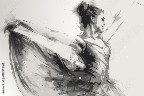 Elegant ballerina in a dynamic pose depicted with watercolor style
