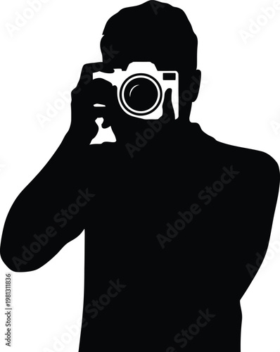 Photographer Silhouette Holding Professional DSLR Camera and Taking Photo