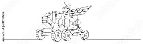Mars rover space exploration vehicle one line drawing continuous line art robotic moon mission minimalist vector