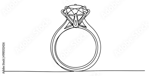 Diamond engagement ring one line drawing continuous line art luxury jewelry marriage proposal minimalist vector illustration