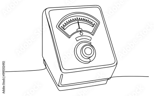 Analog meter gauge with dial and knob one line drawing continuous line art measurement tool for energy or sound minimalist vector
