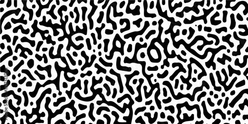 Organic black and white reaction diffusion pattern, abstract turing pattern background, seamless liquid maze texture