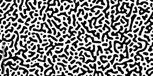 Organic black and white reaction diffusion pattern, abstract turing pattern background, seamless liquid maze texture