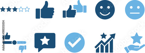 A collection of blue rating and feedback icons