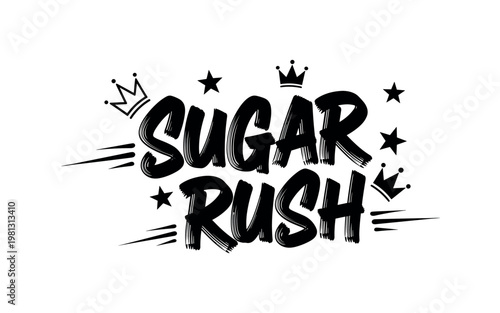 Sugar Rush. lettering and all elements in black. Vector style. White background. Pure white background. Perfect isolation and visual consistency. Dynamic