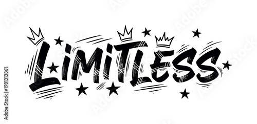 Limitless. lettering and all elements in black. Vector style. White background. Pure white background. Perfect isolation and visual consistency. Dynamic