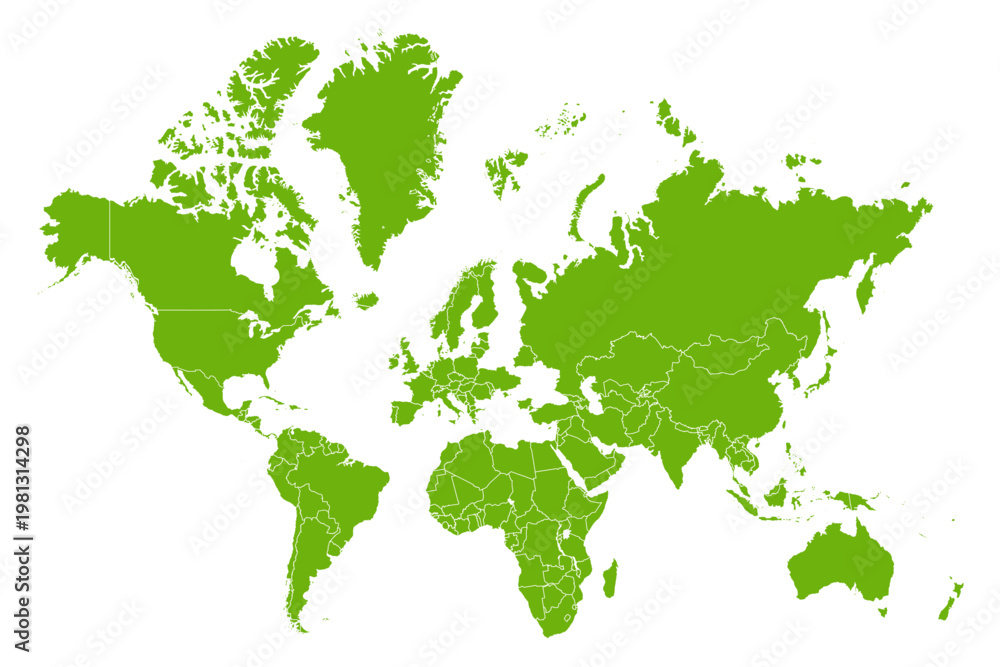 Obraz premium Green Vector World Map with Borders