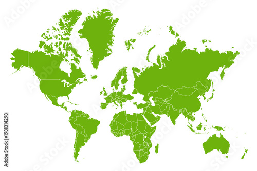 Green Vector World Map with Borders