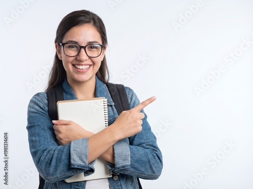 Smiling young woman student pointing 